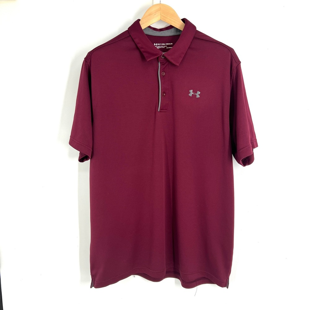 Under Armour Mens XXLT HeatGear Polo Shirt Maroon Red Short Sleeve 1290140